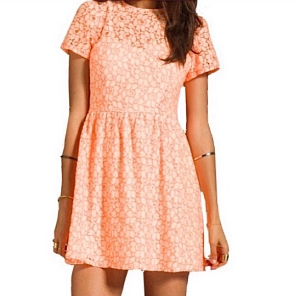 Miss Me Dresses & Skirts - SOLD-Miss Me Coral Eyelet Lace Floral Dress